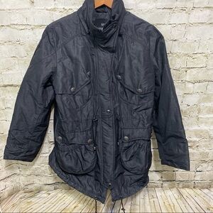 Ana Black Metallic Weave Toggle Waist Pockets Nylon Jacket Coat